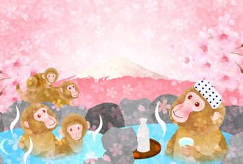 申　温泉　年賀状　背景