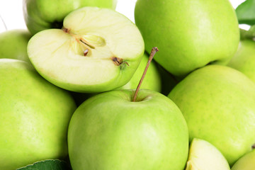 Ripe green apples close up