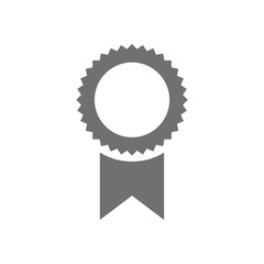 Icono de certificado o insignia monocroma sobre fondo blanco