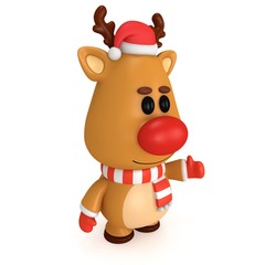 Obraz na płótnie Canvas Christmas deer with red nose wear santa claus cap