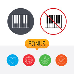 Piano icon. Royal musical instrument sign.