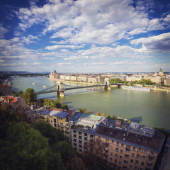 Skyline of Budapest with Chain Bridge and clouds, Hungary