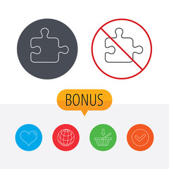 Puzzle icon. Jigsaw logical game sign.