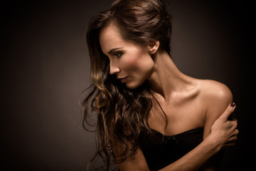 Portrait of fashion model in photo studio