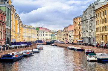 Fototapeta na wymiar St Petersburg, view over Moyka river from Nevsky prospekt