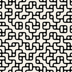 Vector Seamless Black & White Rouned Maze Lines Circles and Blocks Pattern