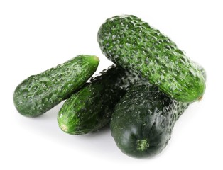 Ripe cucumbers isolated on white