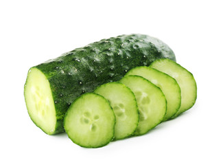 Sliced cucumbers isolated on white