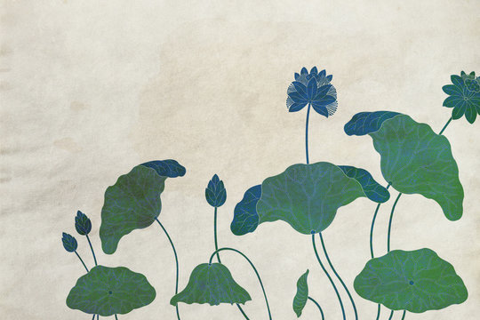 和風背景蓮の花 Stock イラスト Adobe Stock