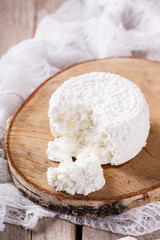 Homemade cottage cheese, selective focus