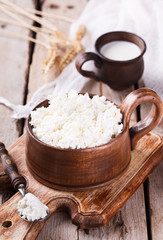 Homemade cottage cheese, selective focus