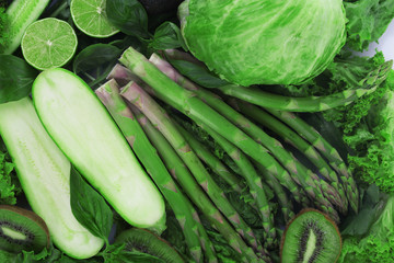 Close-up composition of various raw organic vegetables and fruit