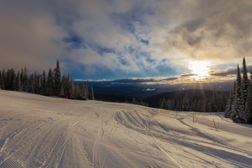 Sunrise in ski resort