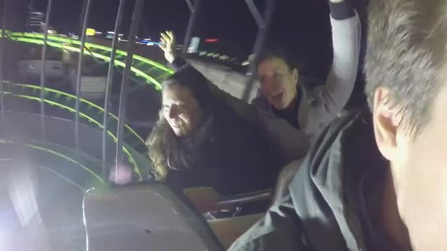 CLOSE UP: Young people riding the roller coaster