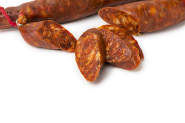 tasty sausage sliced sausage on isolated background