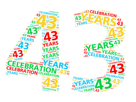 Colorful word cloud for celebrating a 43 year birthday or anniversary