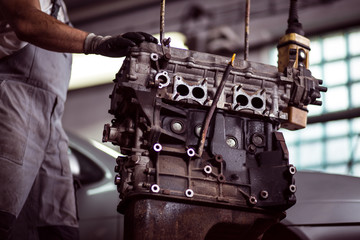 Car engine at mechanic