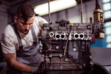 Engineer fixing engine