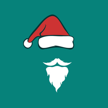 Vector image of an santa hats and beards on blue background. Chr