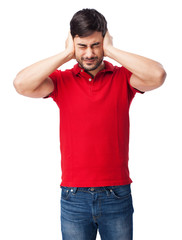 Fototapeta premium chinese man covering his ears