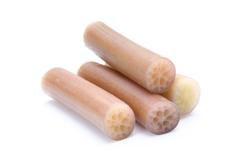 portion cut lotus stem for cooking on white background