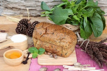 Spinach bread and fresh spinach with making baker.