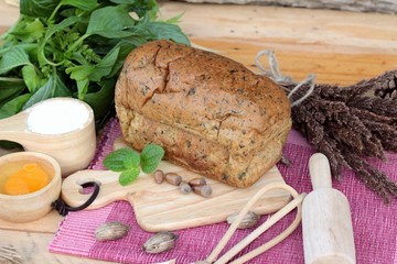 Spinach bread and fresh spinach with making baker.