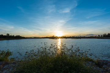 Landscape of sunset with calm lake