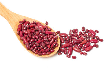 Kidney beans with wooden spoon isolated on white.