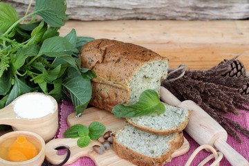 Spinach bread and fresh spinach with making baker.