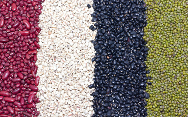 Variety of job's tears, Kidney beans, Mung beans and Black beans.