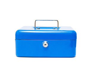 blue metal safe box isolated over white
