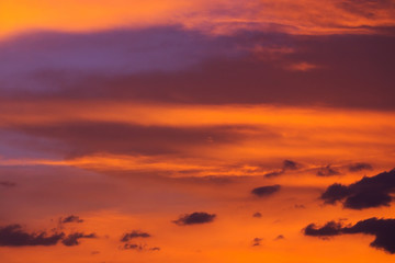 colorful dramatic sunset sky with orange cloud, twilight sky