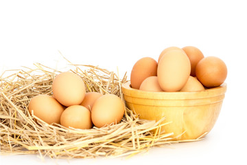 Egg, Chicken Eggs in a basket and a bowl