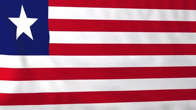 Flag of Liberia, slow motion waving. Rendered using official design and colors. Highly detailed fabric texture. Seamless loop in full 4K resolution. ProRes 422 codec.