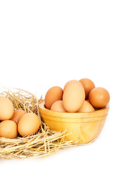 Egg, Chicken Eggs in a basket and a bowl