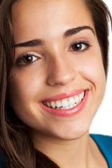 pretty young woman face on a white background