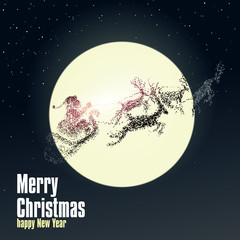 Christmas Eve Santa Claus giving gifts, vector particles illustrations.