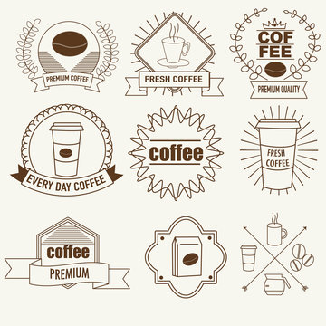 Linear doodles coffee badges icons vector illustration EPS10.