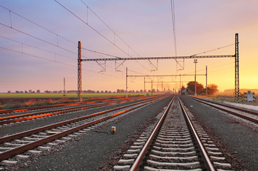 Fototapeta na wymiar Railroad at sunset