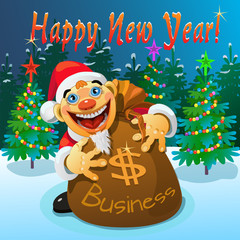 The bag of money in the new year/Santa Claus wishes everyone a happy new year and a big bag of money in your business 