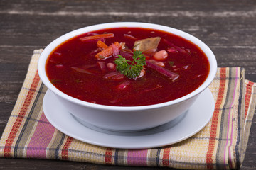 Red beet soup, borscht on the table