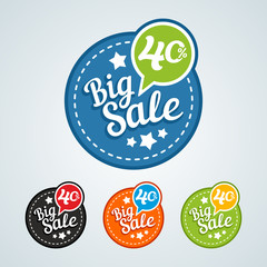 Big sale of 40 percent of the round label. Vector illustration i