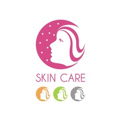 Crescent Moon Face Therapy Logo Design. Skin Care Spa Logo Circle Design.  Vector beauty floral logo, sign, label design elements. Trendy concept for beauty salon, massage, spa, natural cosmetics.	