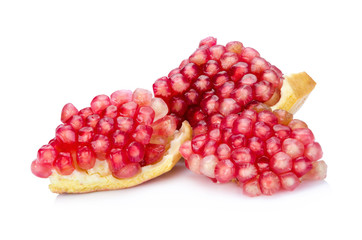 Ripe pomegranate fruit segment isolated on white background