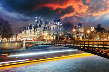 Fotobehang Paris city hall at night - Hotel de Ville © TTstudio