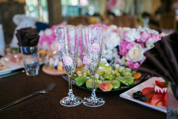wedding glasses with sparkling wine