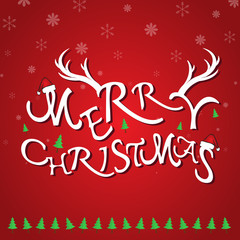 Christmas Greeting Card. Merry Christmas lettering on red color