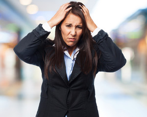 cool business-woman stretch hair sign