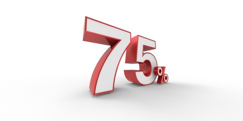3D rendering of a red and white 75 percent letters on a white background